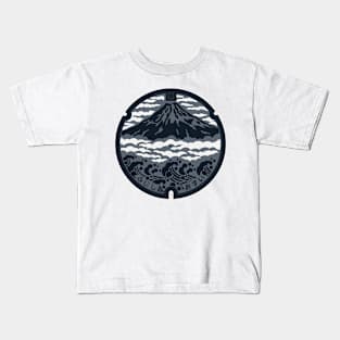 Mount Fuji Manhole Cover Art Alternative Color Kids T-Shirt